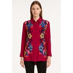 ETRO Silk Floral Print Longline Button-Down Tunic Shirt – Size 42